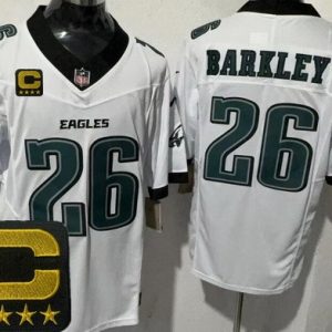 Philadelphia Eagles #26 Saquon Barkley Limited White Captain Patch FUSE Vapor Jersey