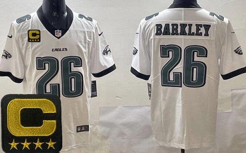 Philadelphia Eagles #26 Saquon Barkley Limited White Captain Patch Vapor Jersey