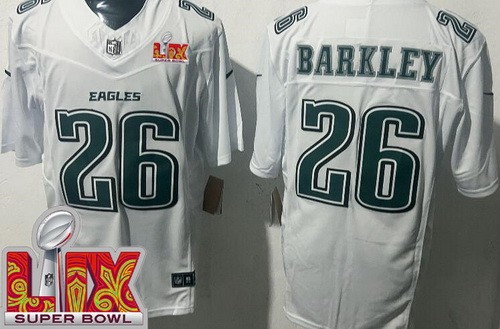 Philadelphia Eagles #26 Saquon Barkley Limited White Fashion Super Bowl LIX FUSE Vapor Jersey