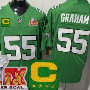 Philadelphia Eagles #55 Brandon Graham Limited Kelly Green C Patch Super Bowl LIX FUSE Vapor Jersey