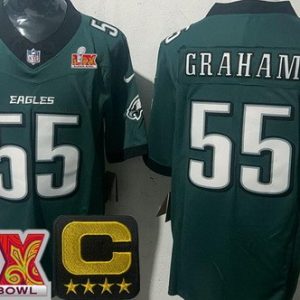 Philadelphia Eagles #55 Brandon Graham Limited Midnight Green C Patch Super Bowl LIX FUSE Vapor Jersey