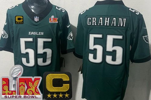 Philadelphia Eagles #55 Brandon Graham Limited Midnight Green C Patch Super Bowl LIX FUSE Vapor Jersey