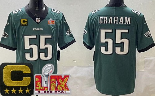 Philadelphia Eagles #55 Brandon Graham Limited Midnight Green C Patch Super Bowl LIX Vapor Jersey