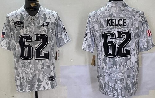 Philadelphia Eagles #62 Jason Kelce Limited Arctic Camo 2024 Salute to Service Jersey