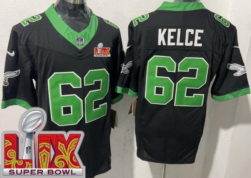 Philadelphia Eagles #62 Jason Kelce Limited Black Alternate Super Bowl LIX FUSE Vapor Jersey