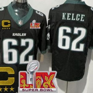 Philadelphia Eagles #62 Jason Kelce Limited Black C Patch Super Bowl LIX FUSE Vapor Jersey