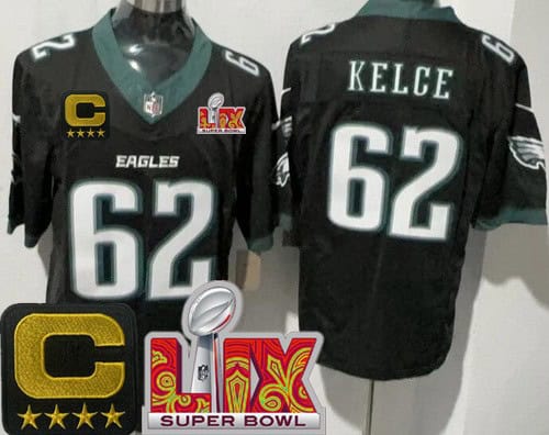 Philadelphia Eagles #62 Jason Kelce Limited Black C Patch Super Bowl LIX FUSE Vapor Jersey