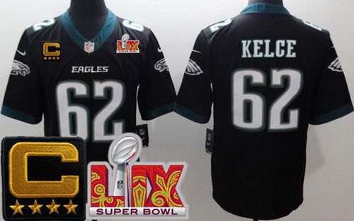 Philadelphia Eagles #62 Jason Kelce Limited Black C Patch Super Bowl LIX Vapor Jersey