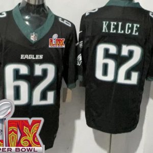 Philadelphia Eagles #62 Jason Kelce Limited Black Super Bowl LIX FUSE Vapor Jersey