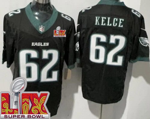 Philadelphia Eagles #62 Jason Kelce Limited Black Super Bowl LIX FUSE Vapor Jersey