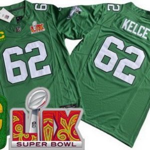 Philadelphia Eagles #62 Jason Kelce Limited Kelly Green C Patch Super Bowl LIX FUSE Vapor Jersey