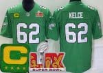 Philadelphia Eagles #62 Jason Kelce Limited Kelly Green C Patch Super Bowl LIX Vapor Jersey