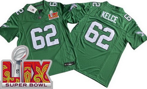 Philadelphia Eagles #62 Jason Kelce Limited Kelly Green Super Bowl LIX FUSE Vapor Jersey
