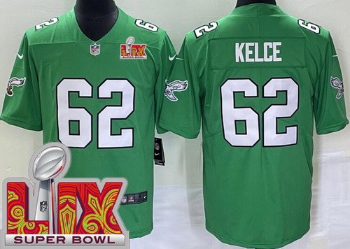 Philadelphia Eagles #62 Jason Kelce Limited Kelly Green Super Bowl LIX Vapor Jersey