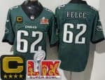 Philadelphia Eagles #62 Jason Kelce Limited Midnight Green C Patch Super Bowl LIX FUSE Vapor Jersey