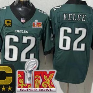 Philadelphia Eagles #62 Jason Kelce Limited Midnight Green C Patch Super Bowl LIX FUSE Vapor Jersey