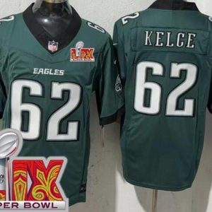 Philadelphia Eagles #62 Jason Kelce Limited Midnight Green Super Bowl LIX FUSE Vapor Jersey