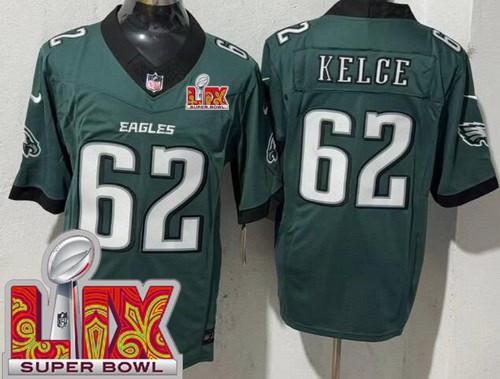 Philadelphia Eagles #62 Jason Kelce Limited Midnight Green Super Bowl LIX FUSE Vapor Jersey