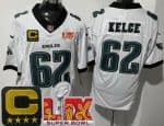 Philadelphia Eagles #62 Jason Kelce Limited White C Patch Super Bowl LIX FUSE Vapor Jersey