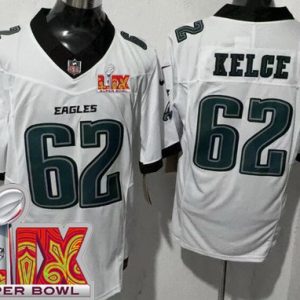 Philadelphia Eagles #62 Jason Kelce Limited White Super Bowl LIX FUSE Vapor Jersey