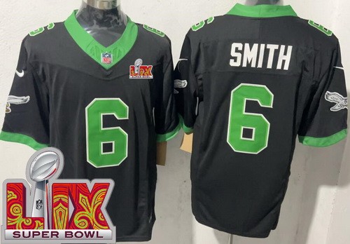 Philadelphia Eagles #6 DeVonta Smith Limited Black Alternate Super Bowl LIX FUSE Vapor Jersey