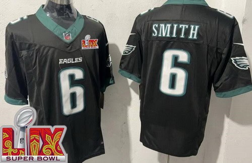 Philadelphia Eagles #6 DeVonta Smith Limited Black Super Bowl LIX FUSE Vapor Jersey