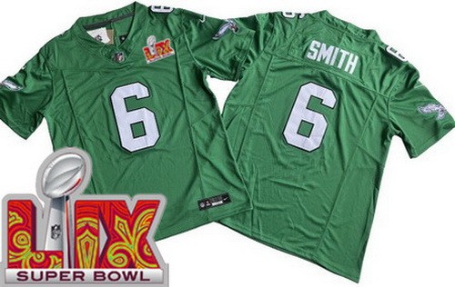 Philadelphia Eagles #6 DeVonta Smith Limited Kelly Green Super Bowl LIX FUSE Vapor Jersey