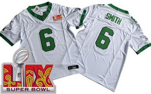 Philadelphia Eagles #6 DeVonta Smith Limited White Alternate Super Bowl LIX FUSE Vapor Jersey