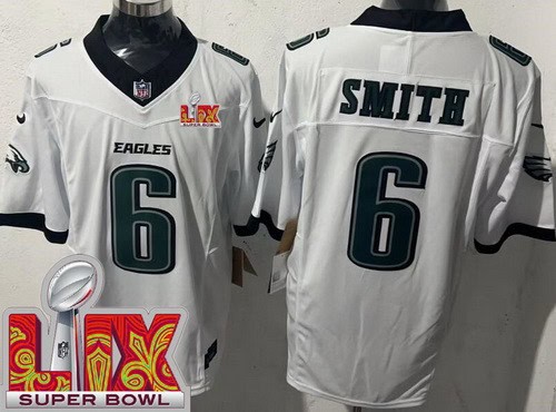 Philadelphia Eagles #6 DeVonta Smith Limited White Super Bowl LIX FUSE Vapor Jersey