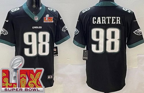Philadelphia Eagles #98 Jalen Carter Limited Black Super Bowl LIX Vapor Jersey