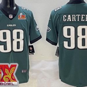 Philadelphia Eagles #98 Jalen Carter Limited Green Super Bowl LIX Vapor Jersey