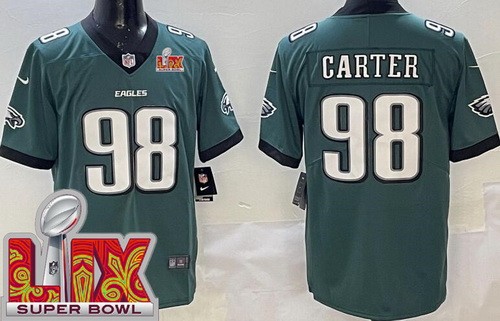 Philadelphia Eagles #98 Jalen Carter Limited Green Super Bowl LIX Vapor Jersey