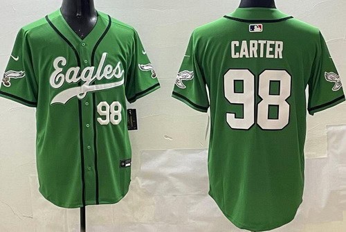 Philadelphia Eagles #98 Jalen Carter Limited Kelly Green Fashion Baseball Jersey