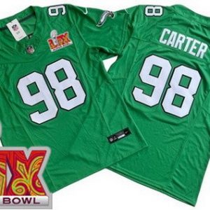 Philadelphia Eagles #98 Jalen Carter Limited Kelly Green Super Bowl LIX FUSE Vapor Jersey