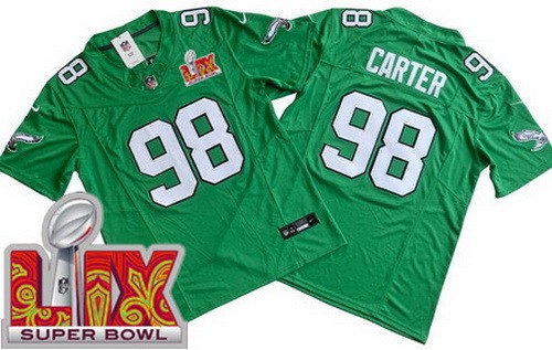 Philadelphia Eagles #98 Jalen Carter Limited Kelly Green Super Bowl LIX FUSE Vapor Jersey