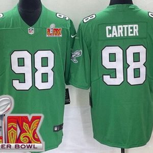Philadelphia Eagles #98 Jalen Carter Limited Kelly Green Super Bowl LIX Vapor Jersey