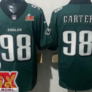 Philadelphia Eagles #98 Jalen Carter Limited Midnight Green Super Bowl LIX FUSE Vapor Jersey