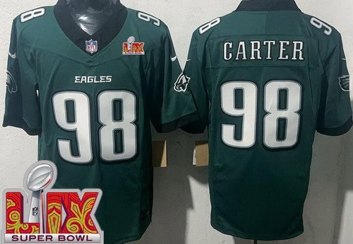 Philadelphia Eagles #98 Jalen Carter Limited Midnight Green Super Bowl LIX FUSE Vapor Jersey