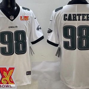Philadelphia Eagles #98 Jalen Carter Limited White Super Bowl LIX Vapor Jersey