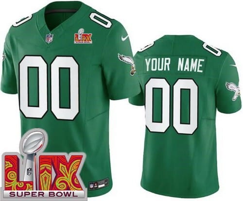 Philadelphia Eagles Customized Limited Kelly Green Super Bowl LIX FUSE Vapor Jersey