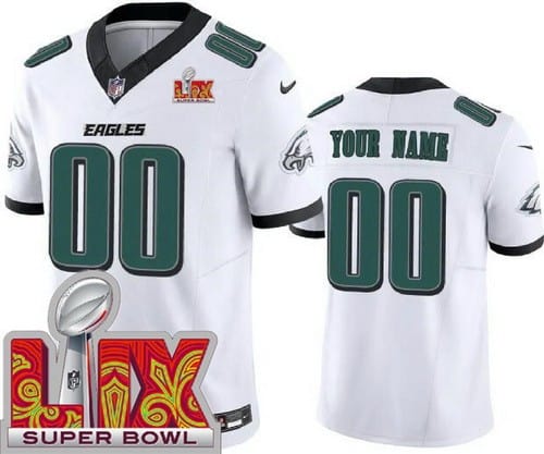 Philadelphia Eagles Customized Limited White Super Bowl LIX FUSE Vapor Jersey