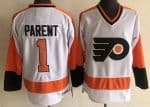 Philadelphia Flyers #1 Bernie Parent White CCM Throwback Jersey