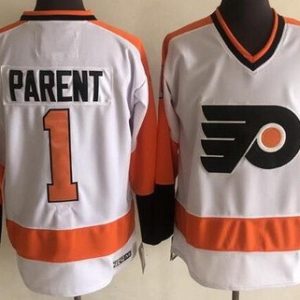 Philadelphia Flyers #1 Bernie Parent White CCM Throwback Jersey