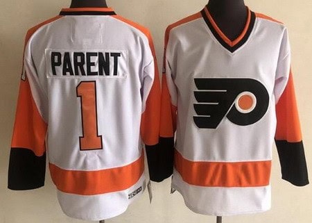 Philadelphia Flyers #1 Bernie Parent White CCM Throwback Jersey