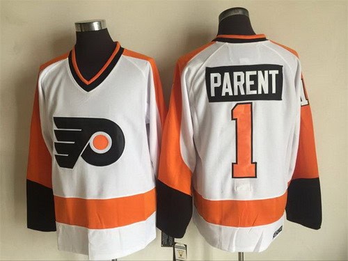 Philadelphia Flyers #1 Bernie Parent White Throwback Jersey