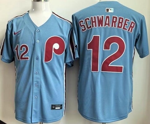 Philadelphia Phillies #12 Kyle Schwarber Light Blue Cool Base Jersey