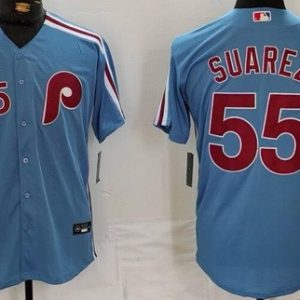 Philadelphia Phillies #55 Ranger Suarez Light Blue Player Number Cool Base Jersey