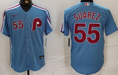 Philadelphia Phillies #55 Ranger Suarez Light Blue Player Number Cool Base Jersey