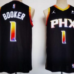 Phoenix Suns #1 Devin Booker Black 2022 Statement Icon Sponsor Swingman Jersey