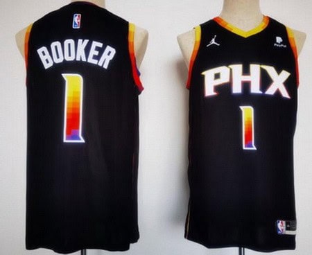 Phoenix Suns #1 Devin Booker Black 2022 Statement Icon Sponsor Swingman Jersey
